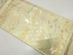蝶に籠目・草花模様織り出し　袋帯
